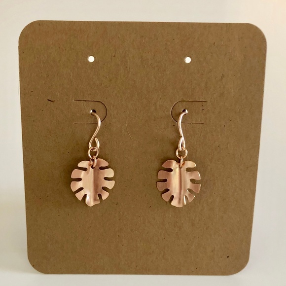 Monstera Dangle Earrings - Rose Gold Filled - Picture 3 of 3